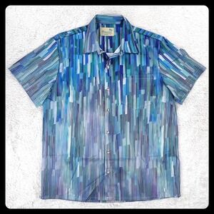 Royaura Hawaiian Shirt Men's MEDIUM Blue Green Button Up Aloha‎ Digital Fade